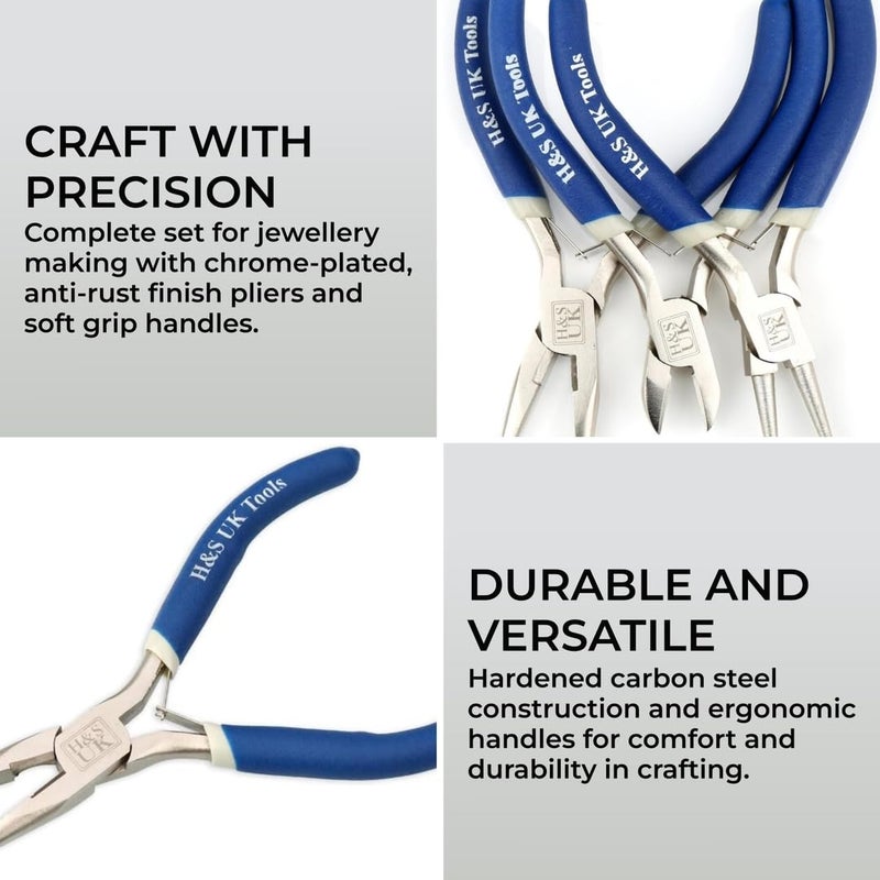 H&S Precision Pliers Set for Jewelry & Craft Making, Small Needle Nose Pliers, 3 Mini Jewelers Tools for Professionals & Beginners - Jewelry Making Tools - Image 2